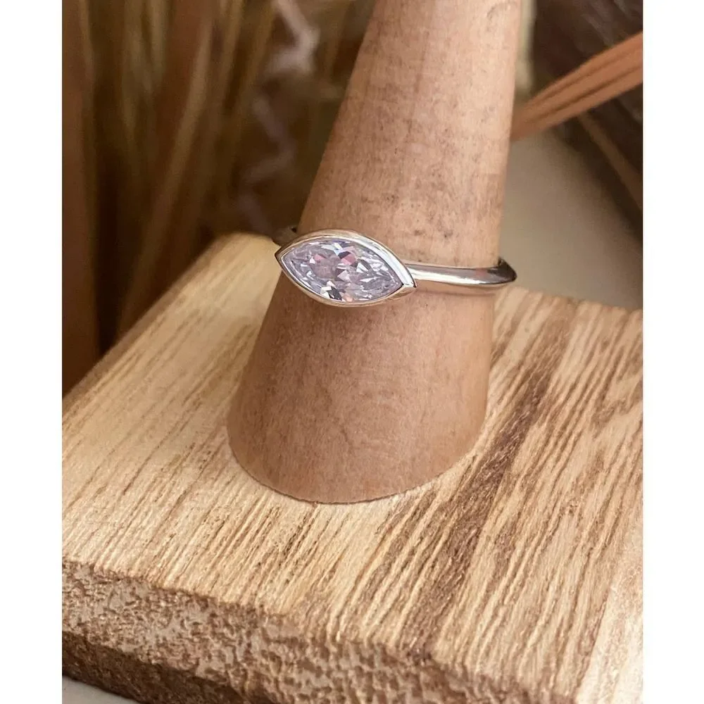 Brass and Rhodium Plated AAA Clear CZ Silver Ring Size 6,7,8,9